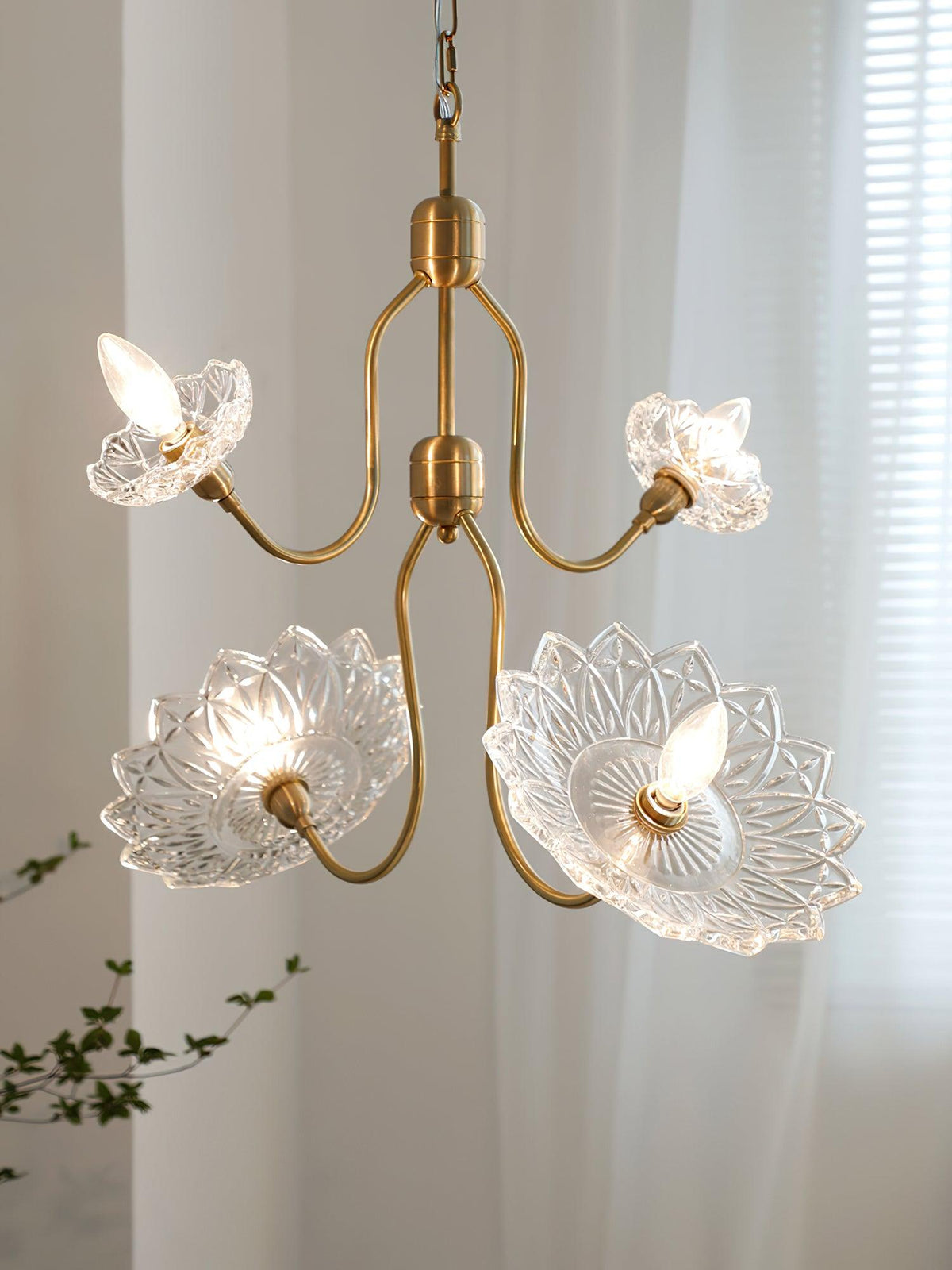 Celareon Kronleuchter Messing Glas Blumen Vintage