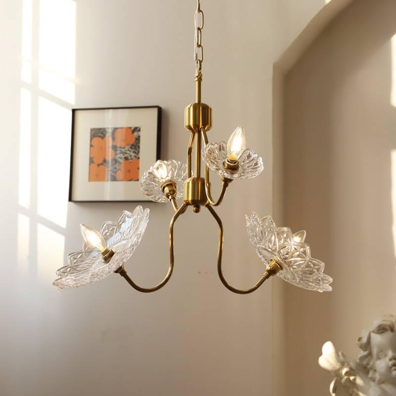 Celareon Kronleuchter Messing Glas Blumen Vintage