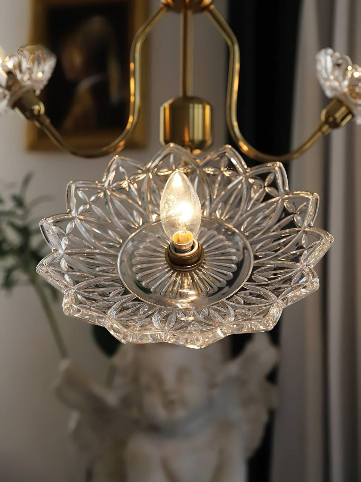Celareon Kronleuchter Messing Glas Blumen Vintage