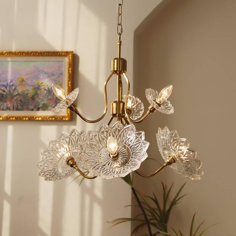 Celareon Kronleuchter Messing Glas Blumen Vintage