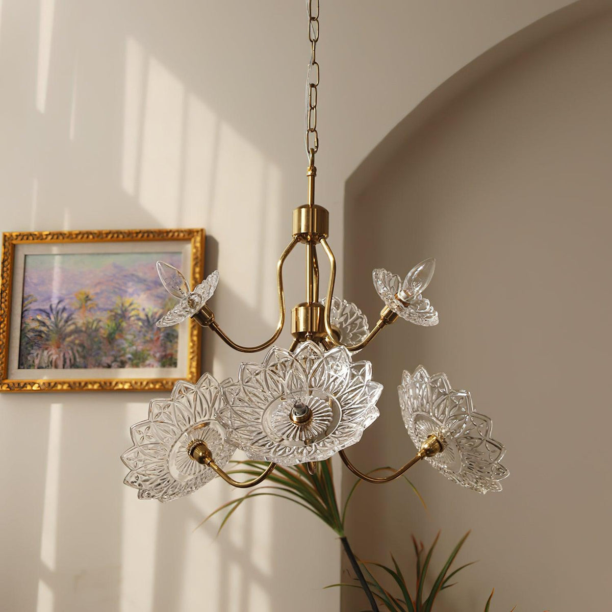 Celareon Kronleuchter Messing Glas Blumen Vintage