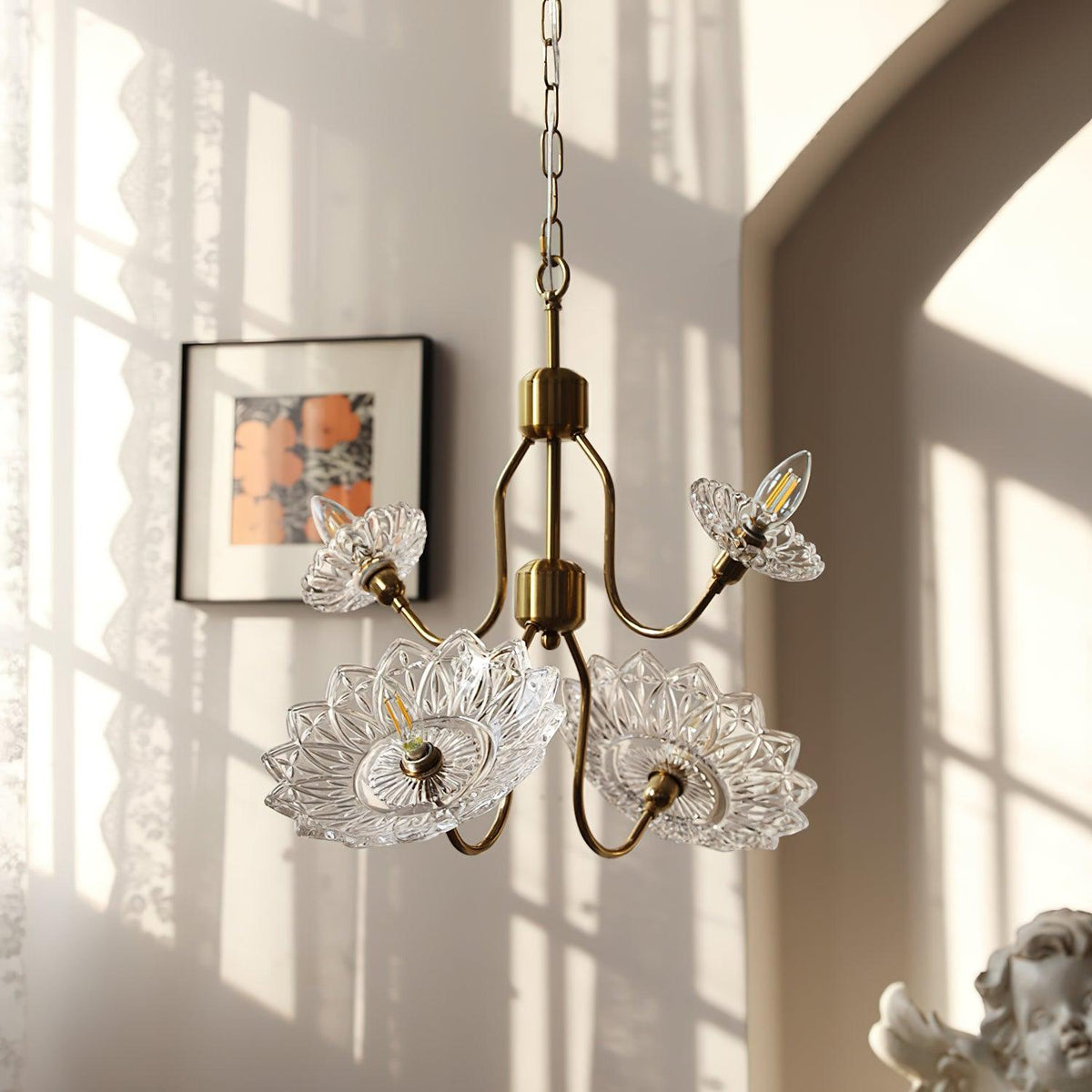 Celareon Kronleuchter Messing Glas Blumen Vintage