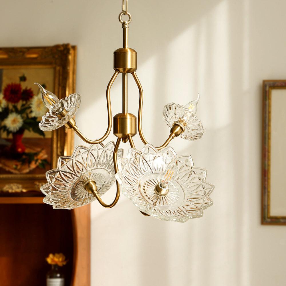 Celareon Kronleuchter Messing Glas Blumen Vintage