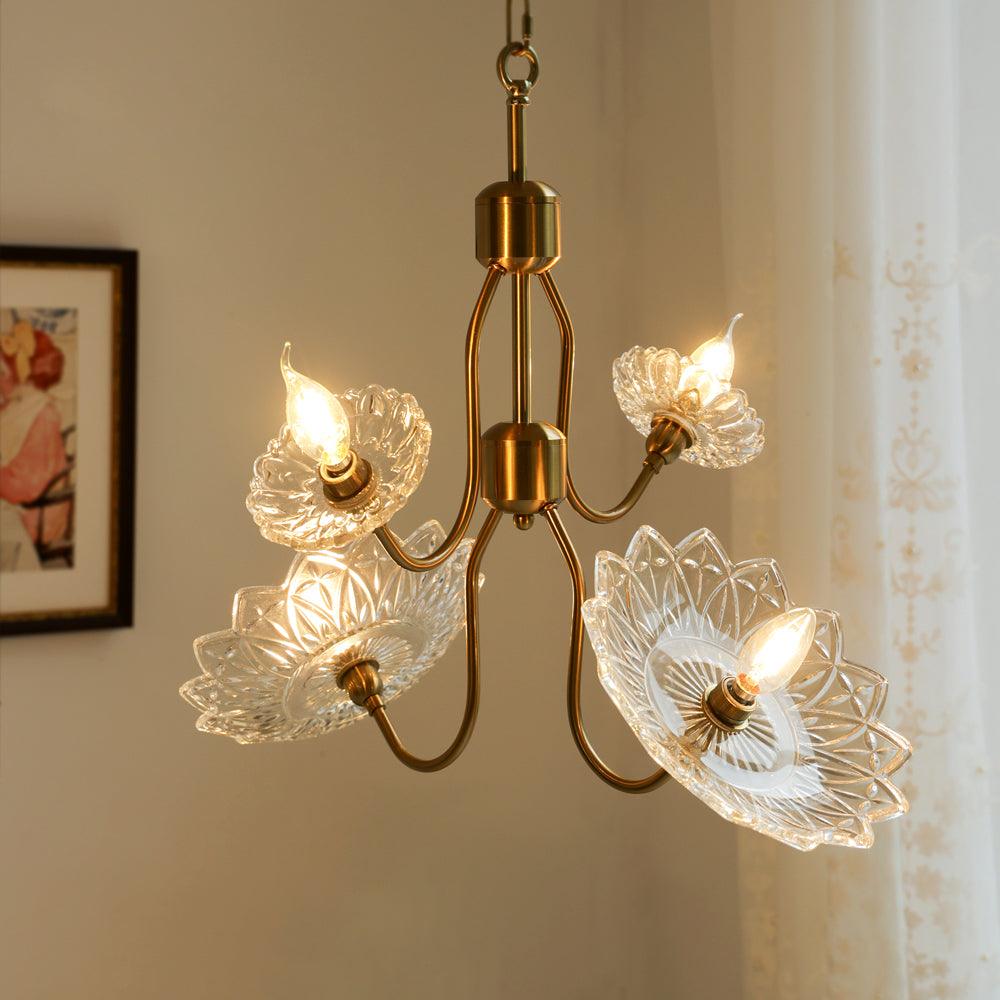 Celareon Kronleuchter Messing Glas Blumen Vintage