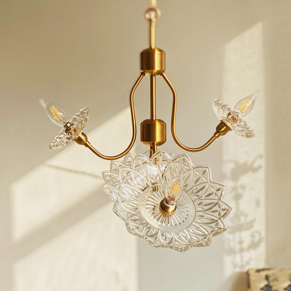 Celareon Kronleuchter Messing Glas Blumen Vintage