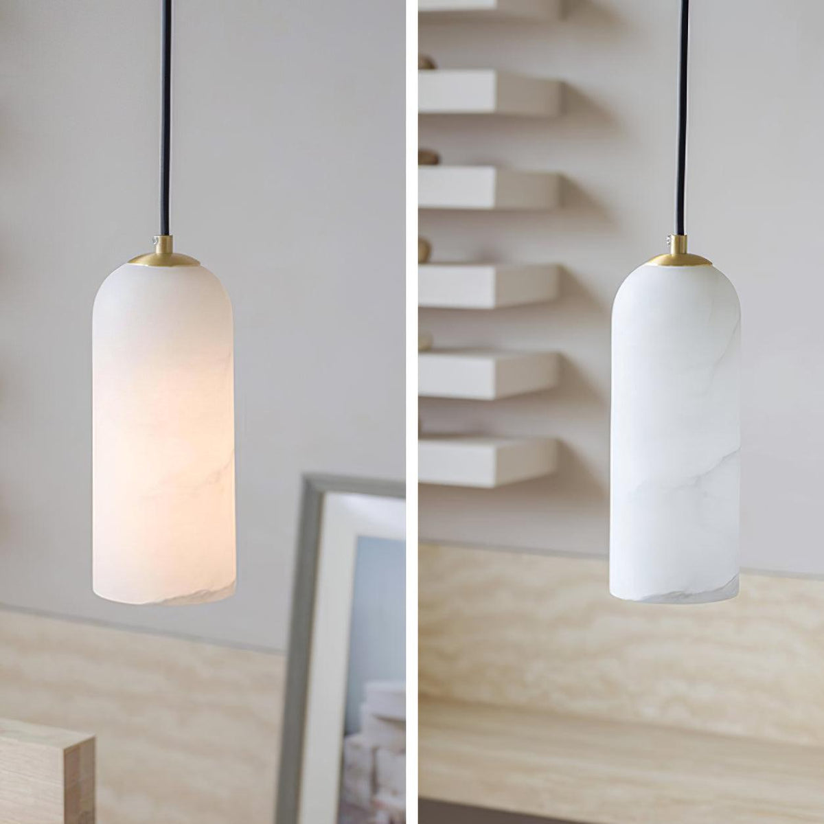 Nivenira zylindrische Pendelleuchte aus Alabaster
