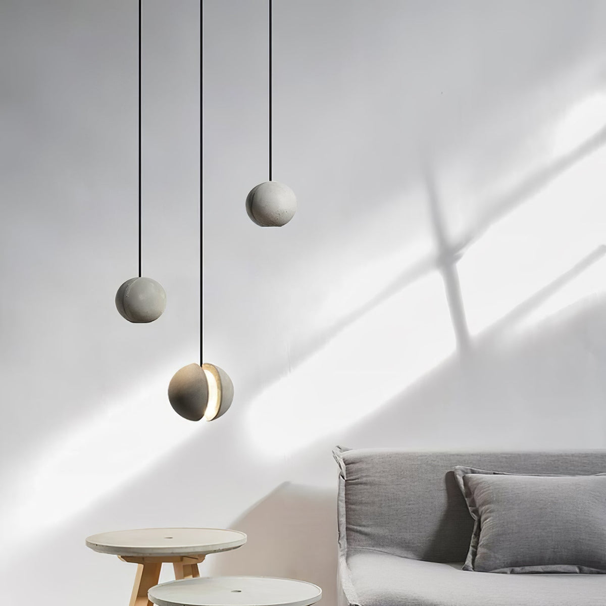 Umi Pendelleuchte aus Beton Kugel Mond Minimalistisch