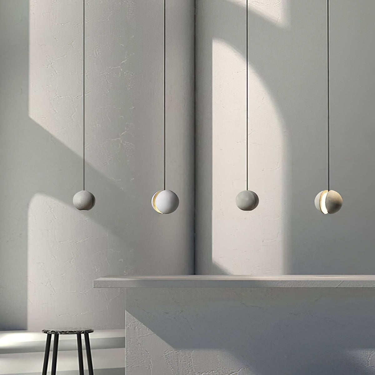 Umi Pendelleuchte aus Beton Kugel Mond Minimalistisch