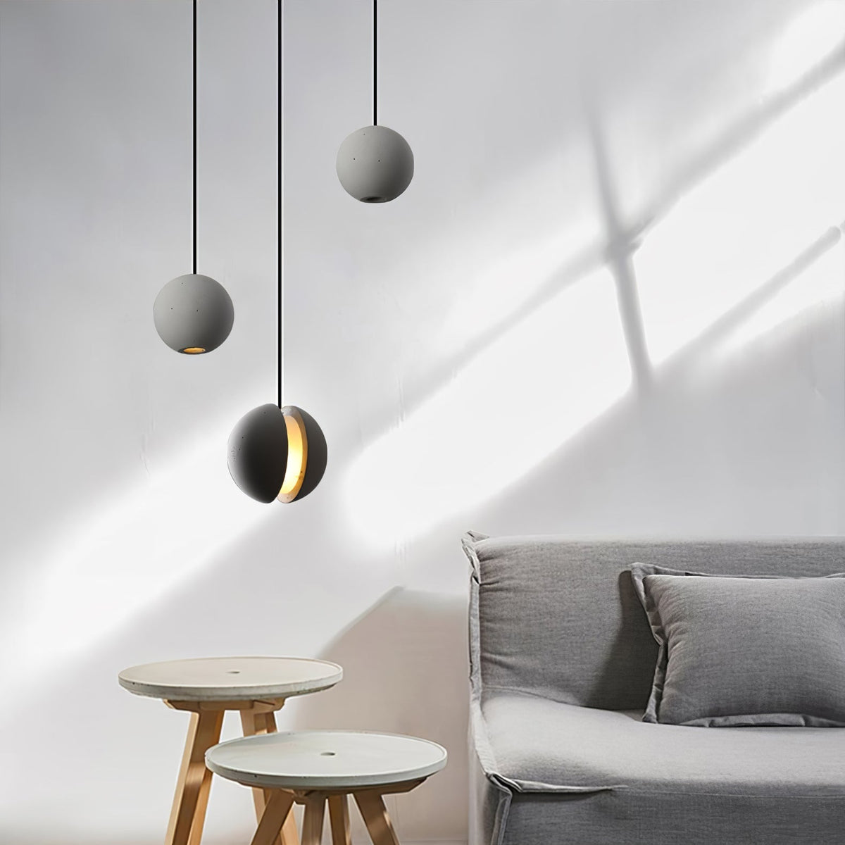 Umi Pendelleuchte aus Beton Kugel Mond Minimalistisch