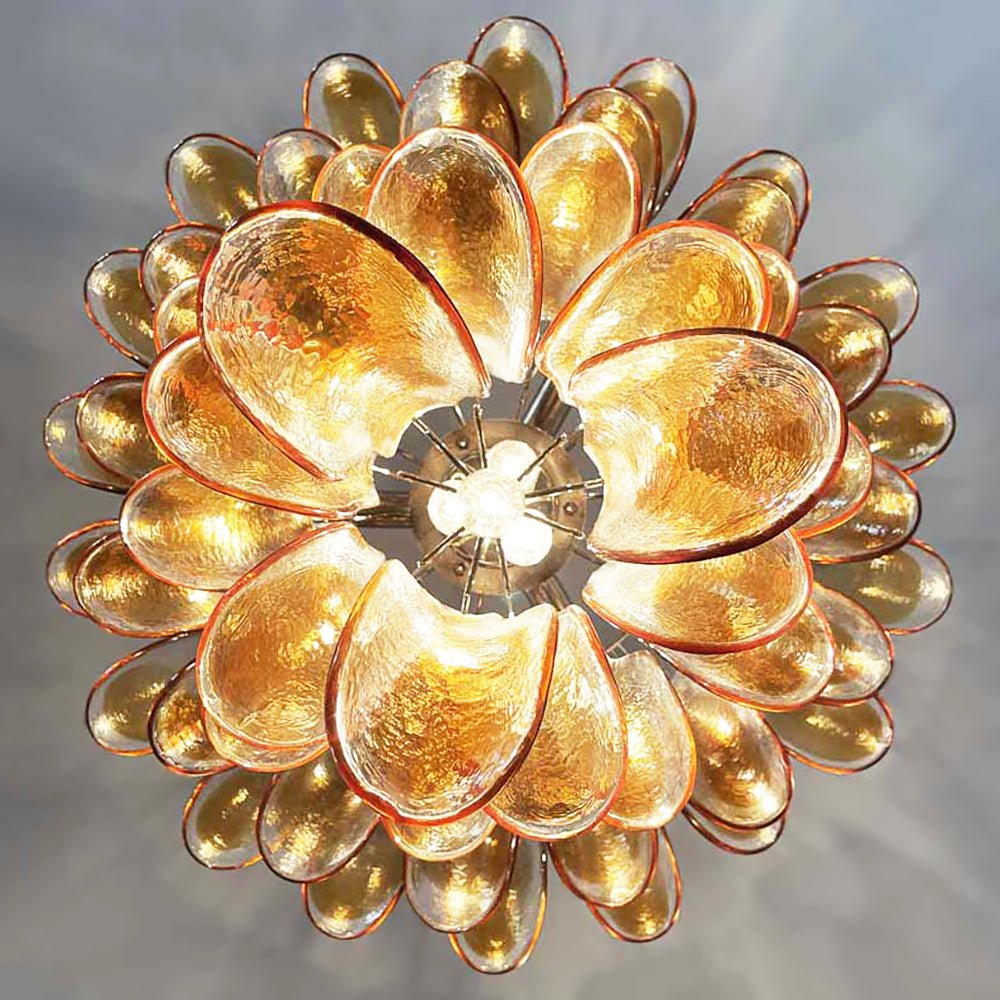 Celorian Kronleuchter bernsteinfarbene Blüten aus Murano-Glas geschichteter Lotus