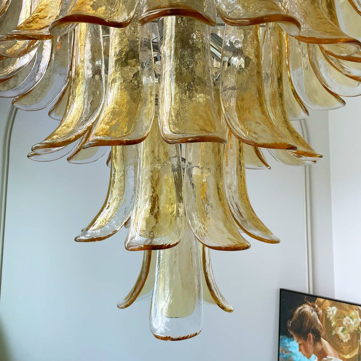 Celorian Kronleuchter bernsteinfarbene Blüten aus Murano-Glas geschichteter Lotus
