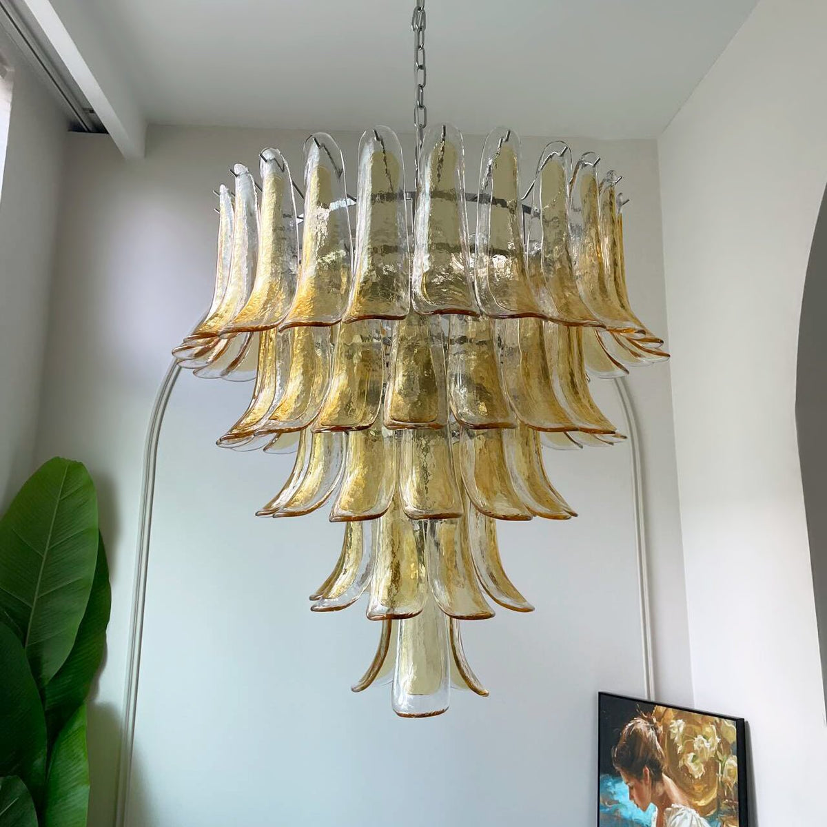 Celorian Kronleuchter bernsteinfarbene Blüten aus Murano-Glas geschichteter Lotus