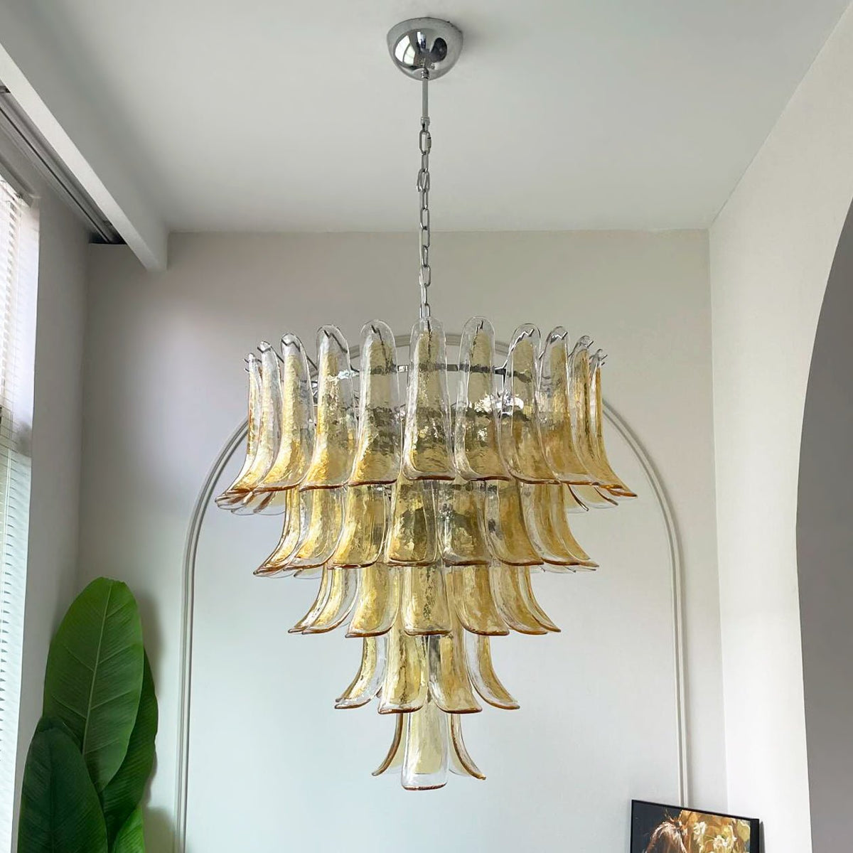 Celorian Kronleuchter bernsteinfarbene Blüten aus Murano-Glas geschichteter Lotus