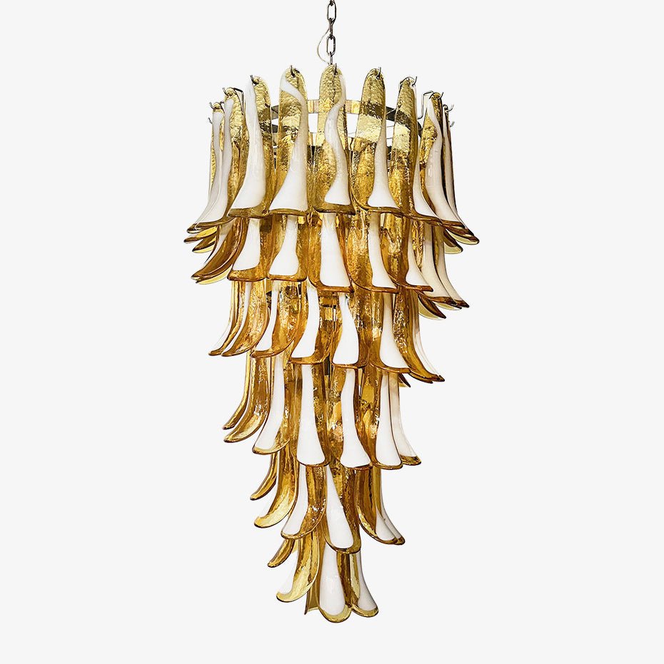 Lumenaine Kronleuchter in Bernsteinfarben und Weiß aus Murano mit Spiralblüten