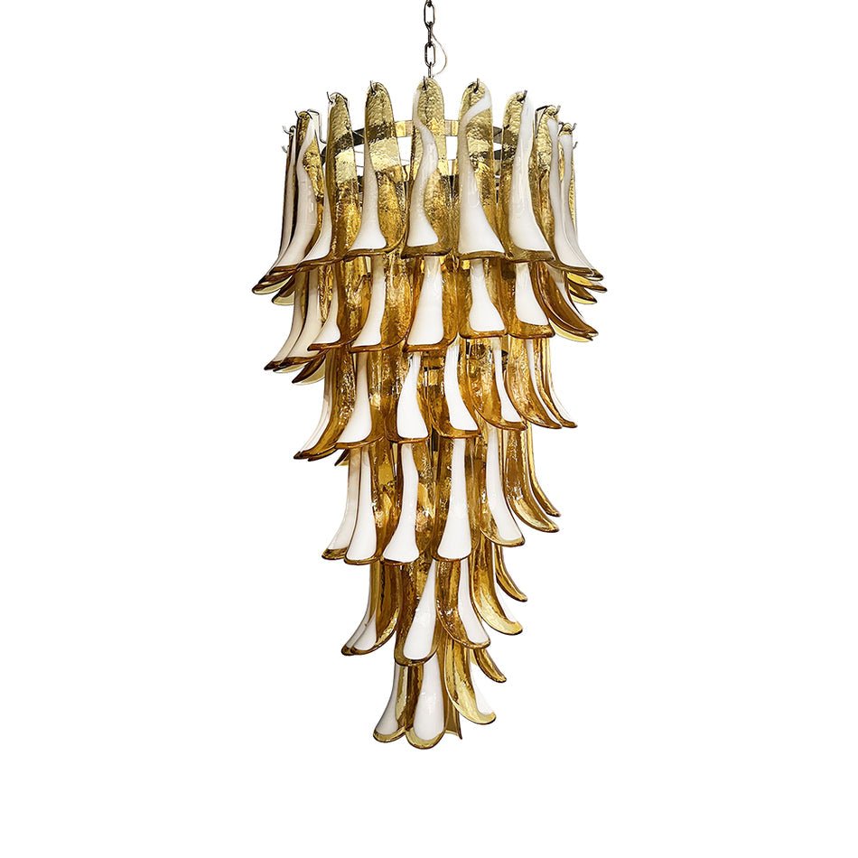 Lumenaine Kronleuchter in Bernsteinfarben und Weiß aus Murano mit Spiralblüten