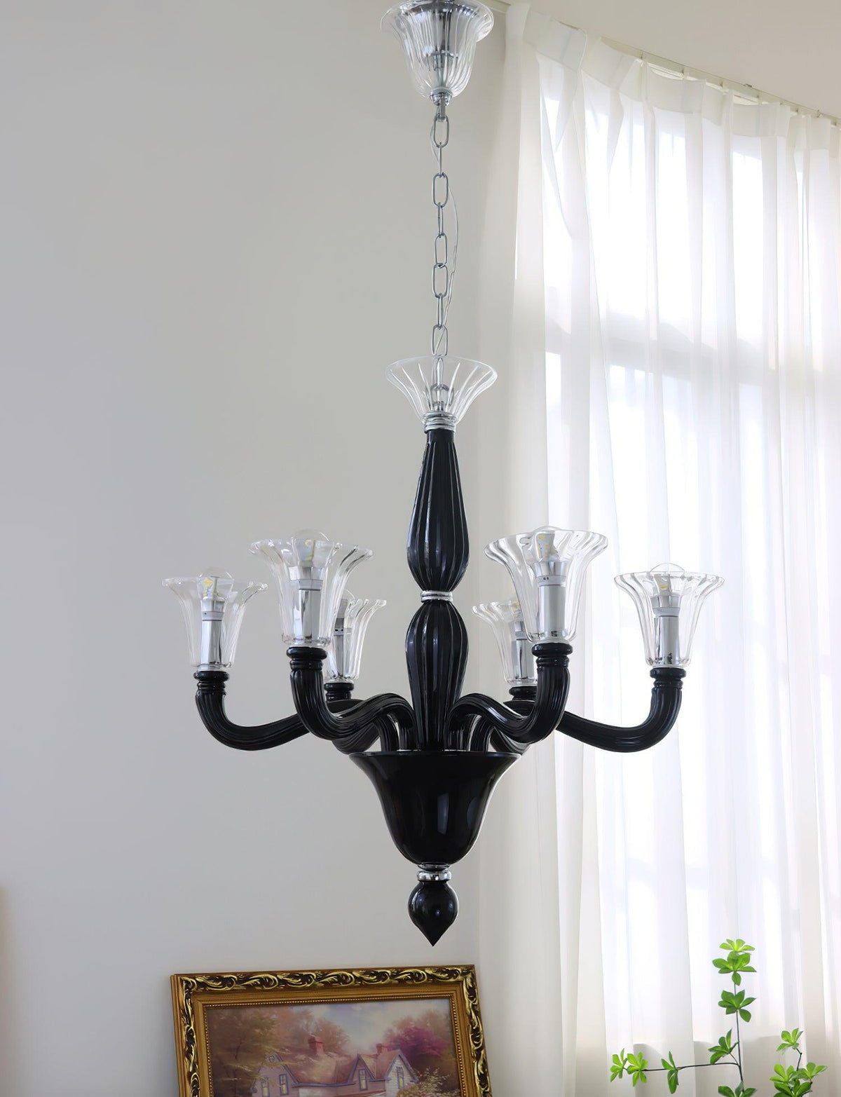 Silten Kronleuchter Schwarz Murano Kerzenarm Glas Klassisch