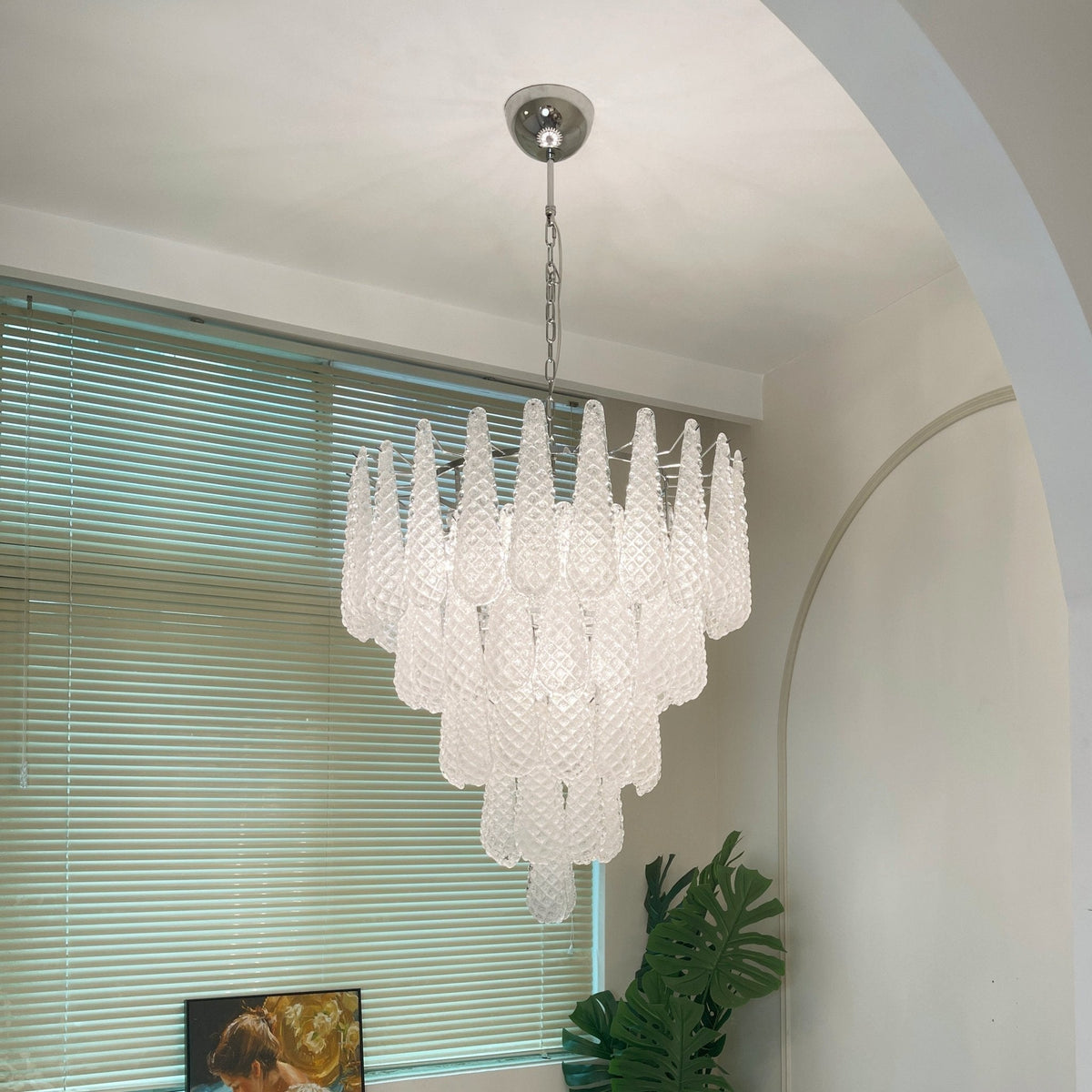 Velerine Kronleuchter aus klarem Murano-Glas in Tropfenform mit geschichteten Elementen