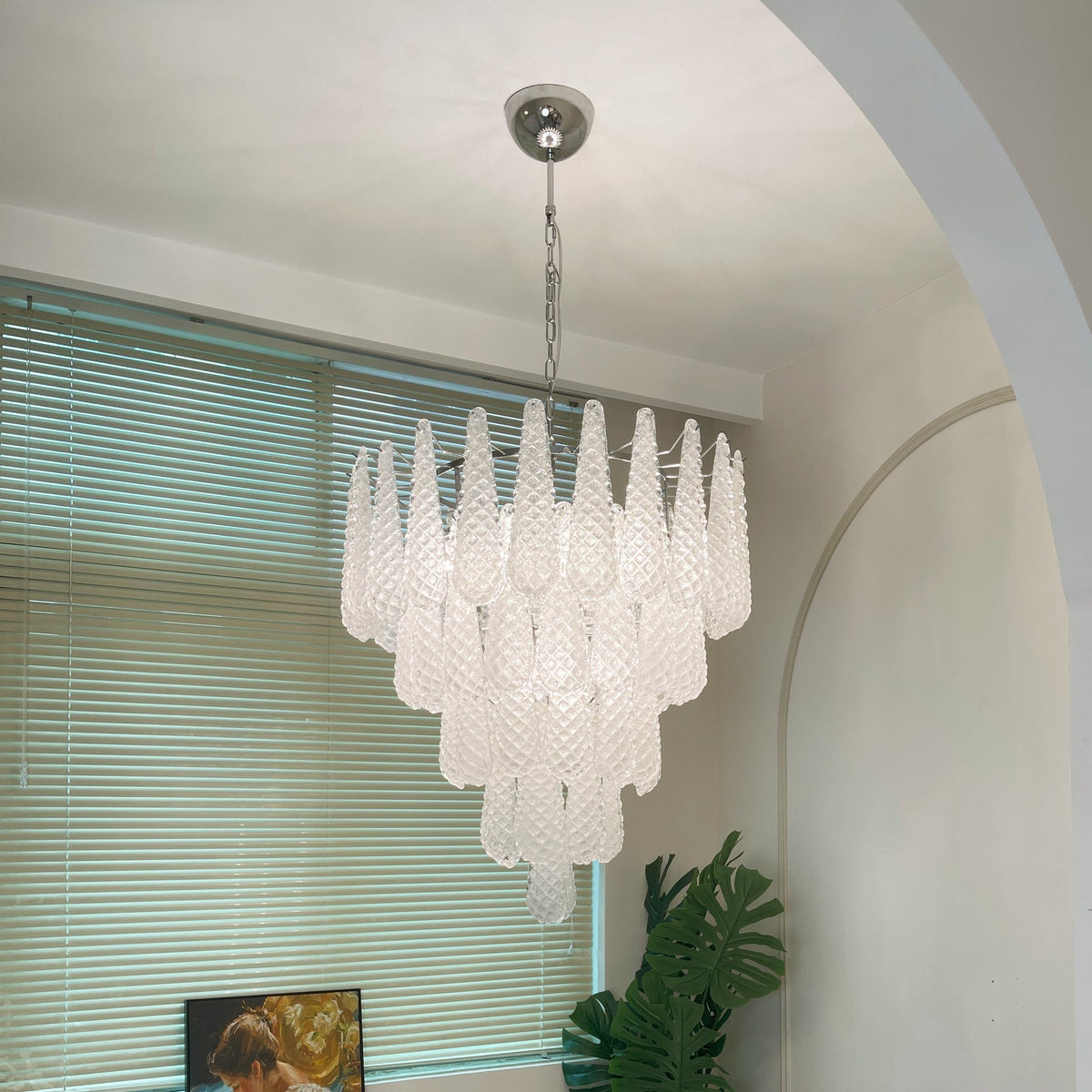 Velerine Kronleuchter aus klarem Murano-Glas in Tropfenform mit geschichteten Elementen