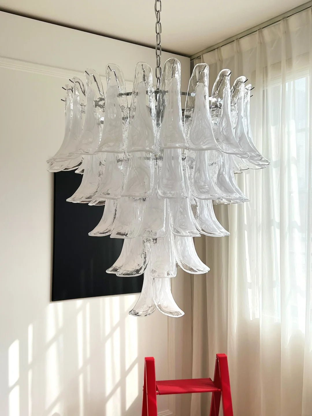 Eiroian Kronleuchter aus transparentem Murano-Glas in Blütenform Vintage