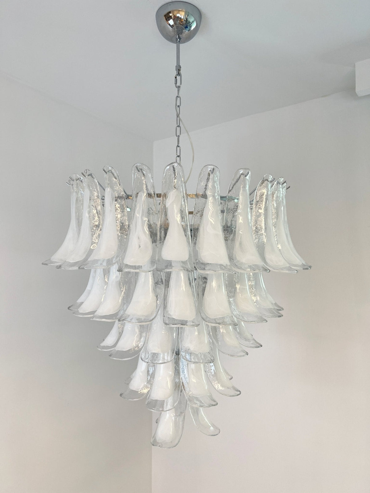 Eiroian Kronleuchter aus transparentem Murano-Glas in Blütenform Vintage