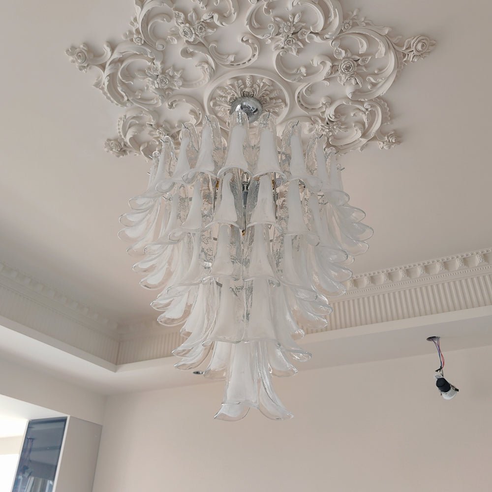 Eiroian Kronleuchter aus transparentem Murano-Glas in Blütenform Vintage