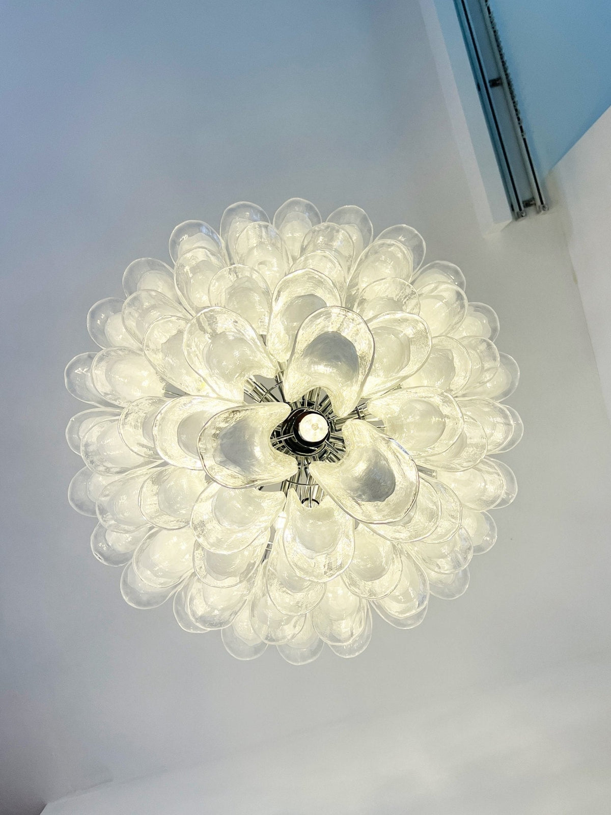 Eiroian Kronleuchter aus transparentem Murano-Glas in Blütenform Vintage