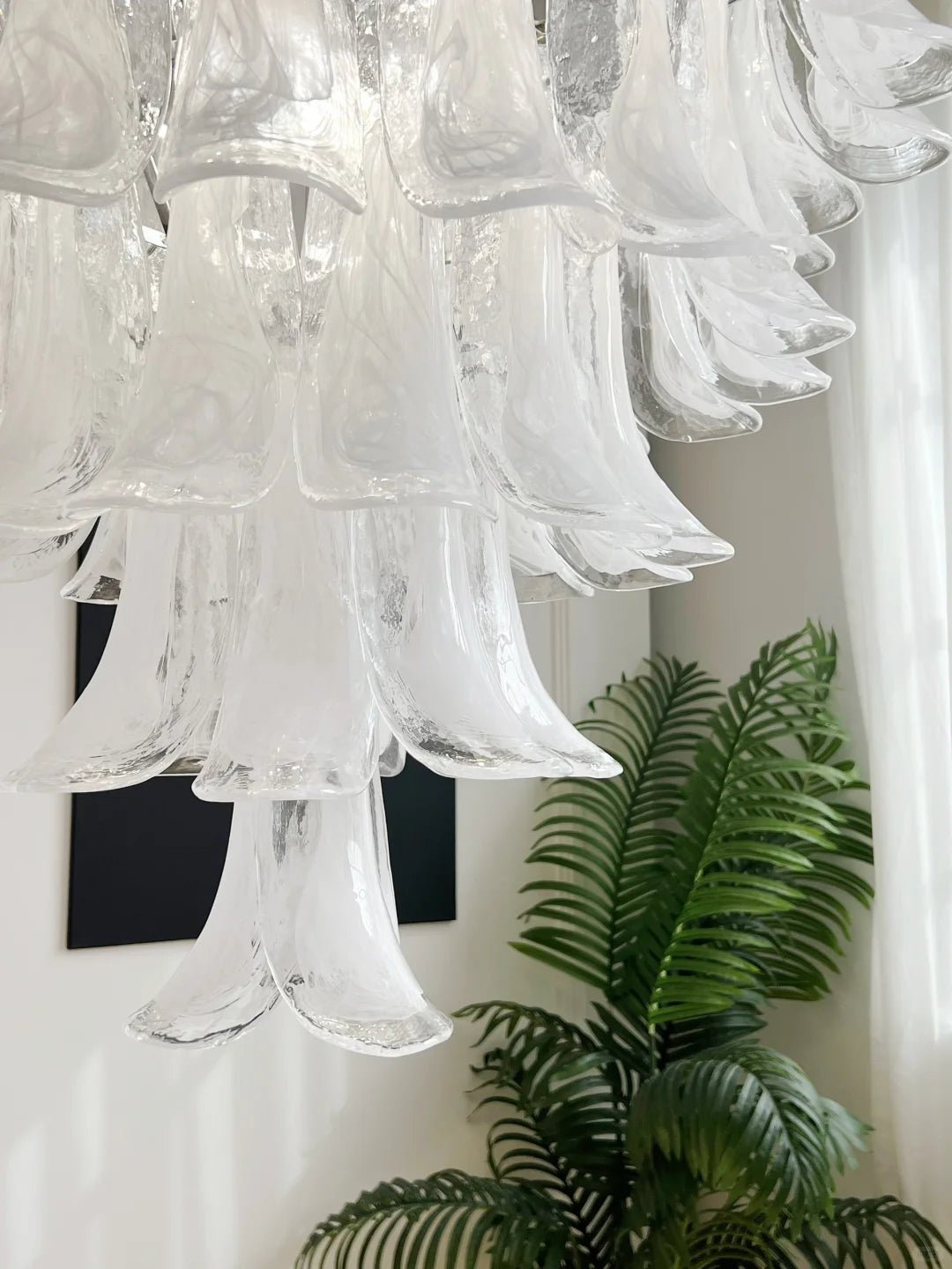 Eiroian Kronleuchter aus transparentem Murano-Glas in Blütenform Vintage