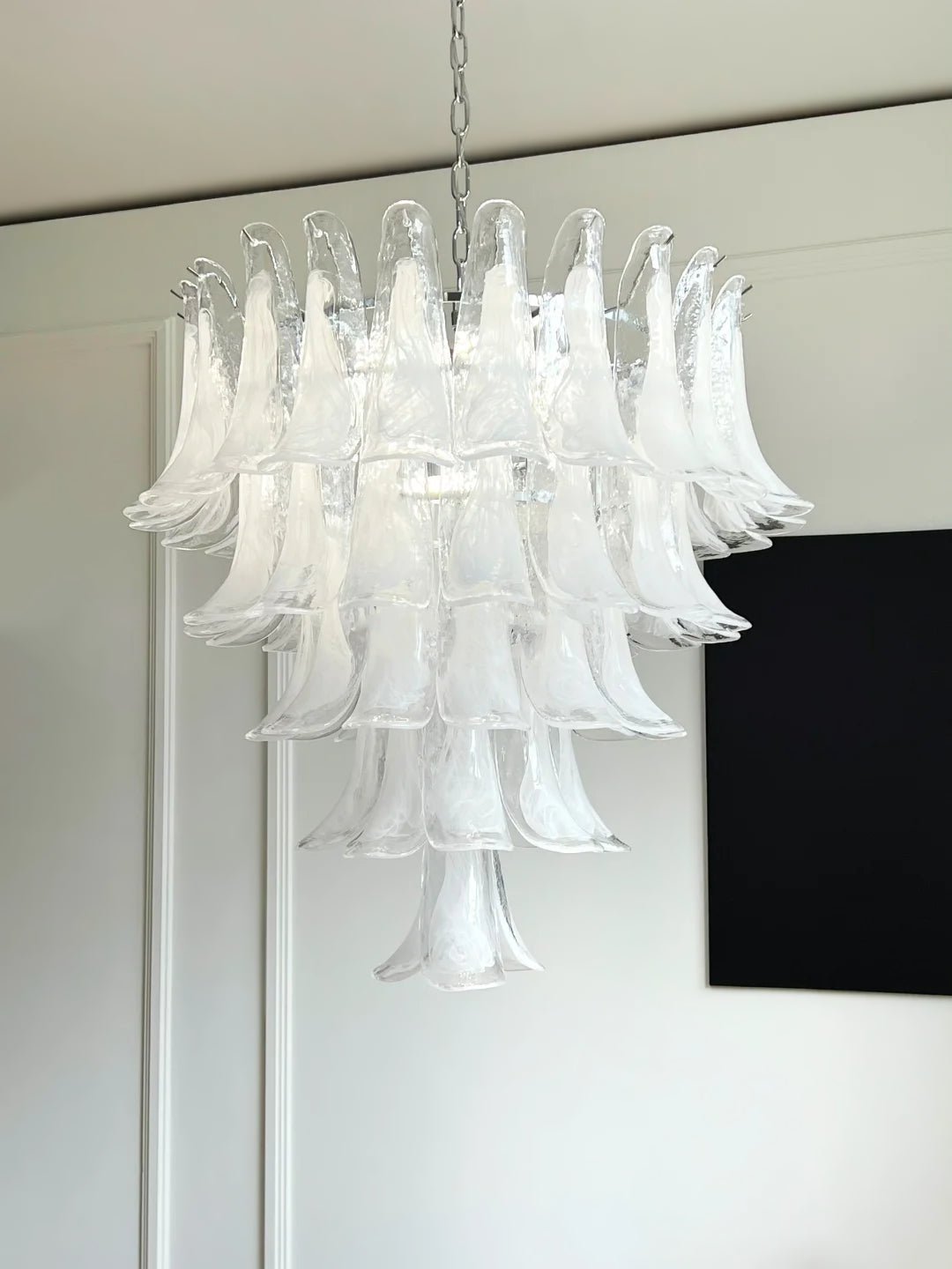 Eiroian Kronleuchter aus transparentem Murano-Glas in Blütenform Vintage