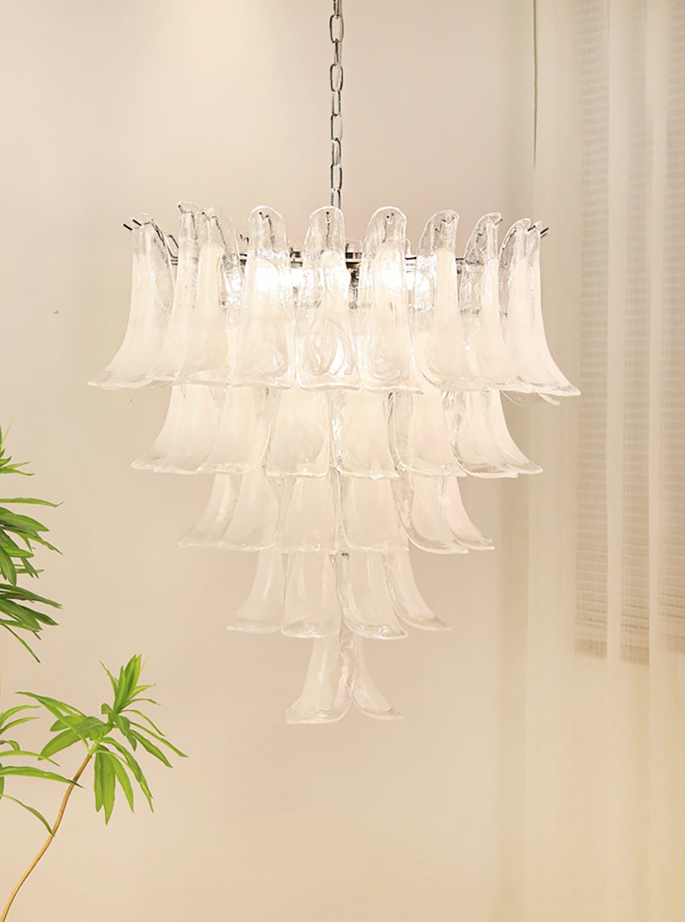 Eiroian Kronleuchter aus transparentem Murano-Glas in Blütenform Vintage