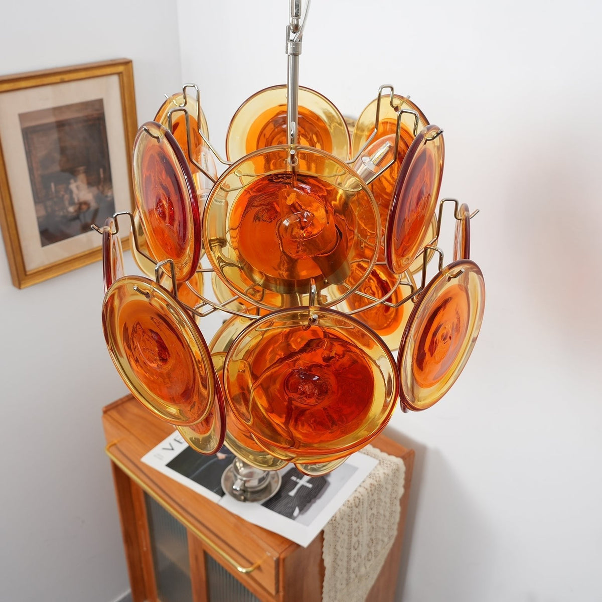 Lioruiel Kronleuchter aus Orange Murano-Glas mit geschichteten Scheiben