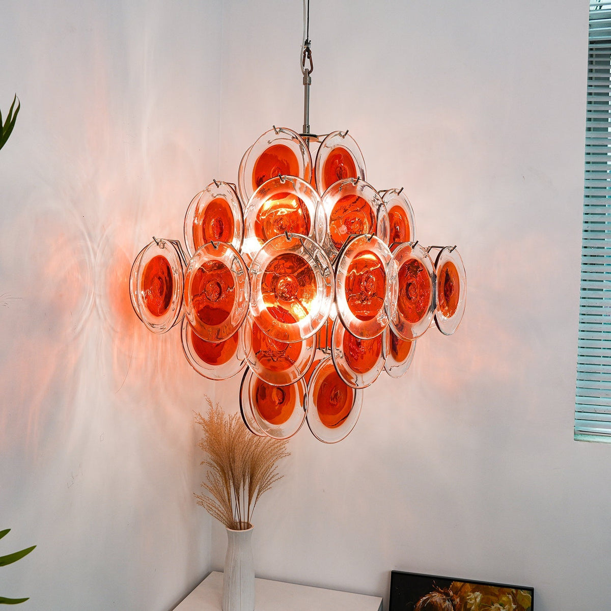 Lioruiel Kronleuchter aus Orange Murano-Glas mit geschichteten Scheiben