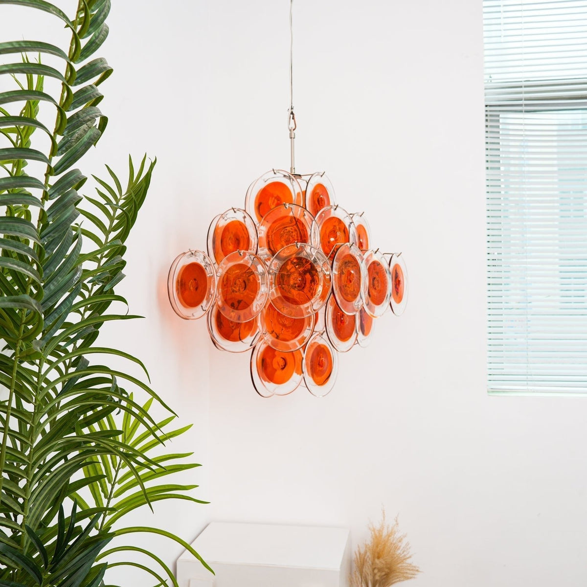 Lioruiel Kronleuchter aus Orange Murano-Glas mit geschichteten Scheiben
