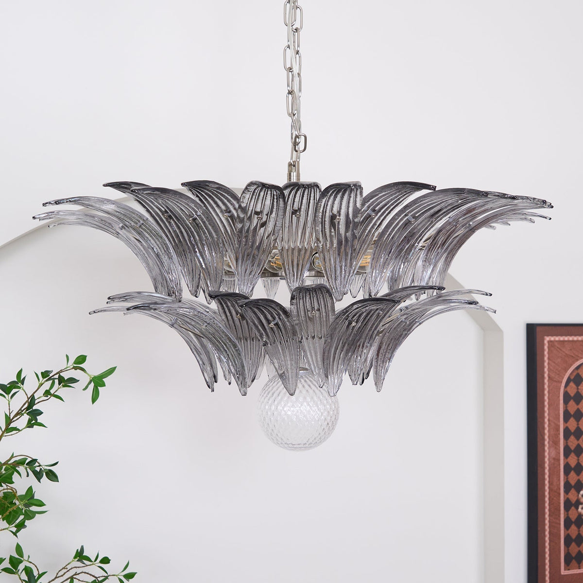 Liororira Kronleuchter Palmette Transparentes Murano-Glas Blatt mehrschichtig