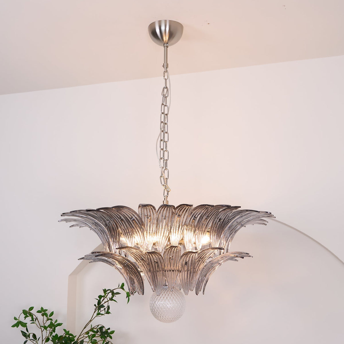 Liororira Kronleuchter Palmette Transparentes Murano-Glas Blatt mehrschichtig