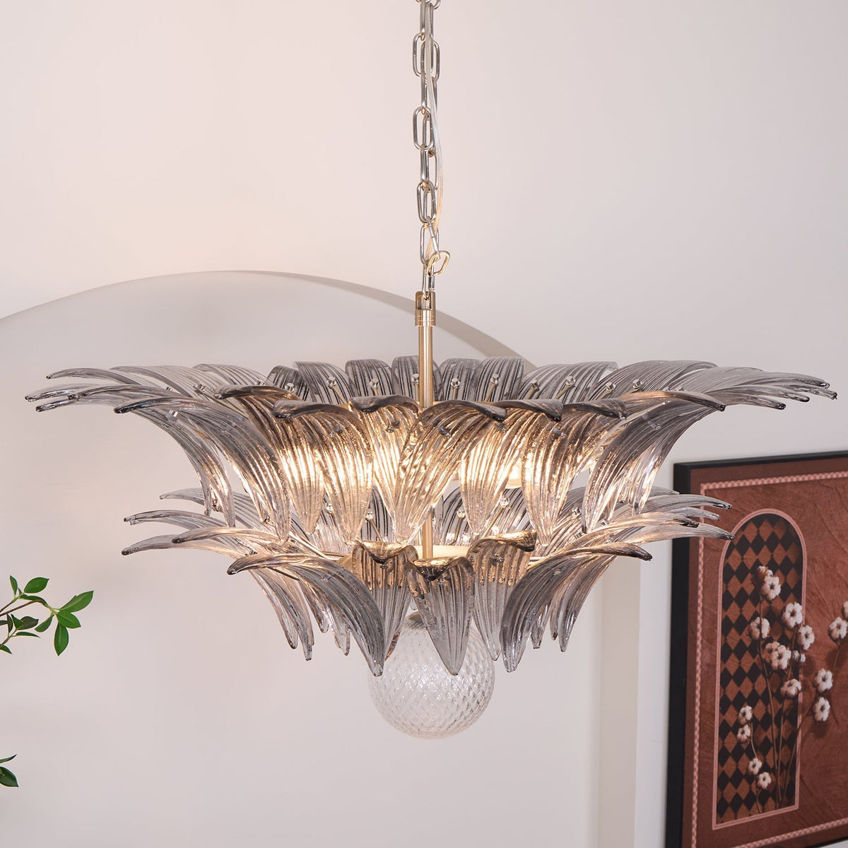 Liororira Kronleuchter Palmette Transparentes Murano-Glas Blatt mehrschichtig