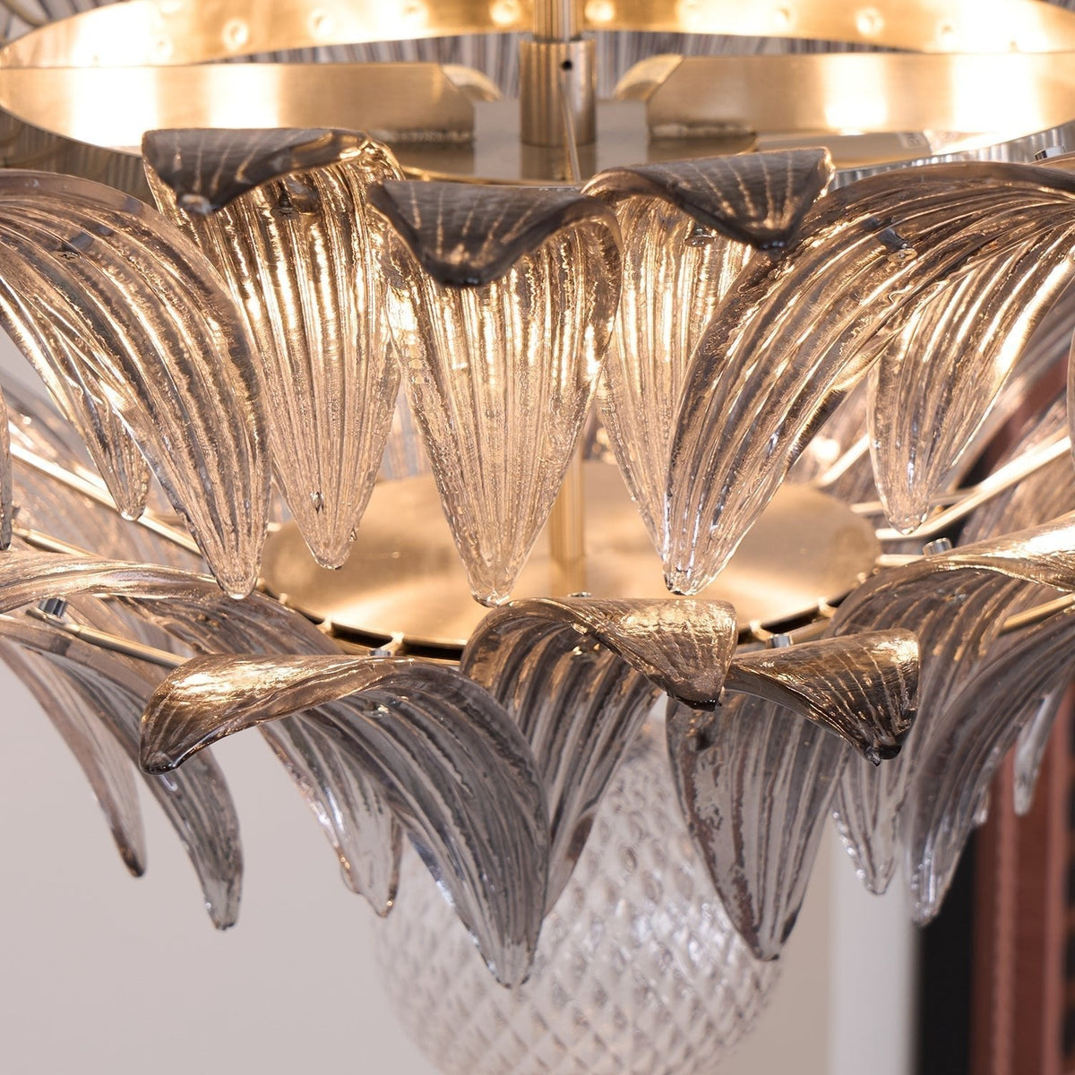 Liororira Kronleuchter Palmette Transparentes Murano-Glas Blatt mehrschichtig