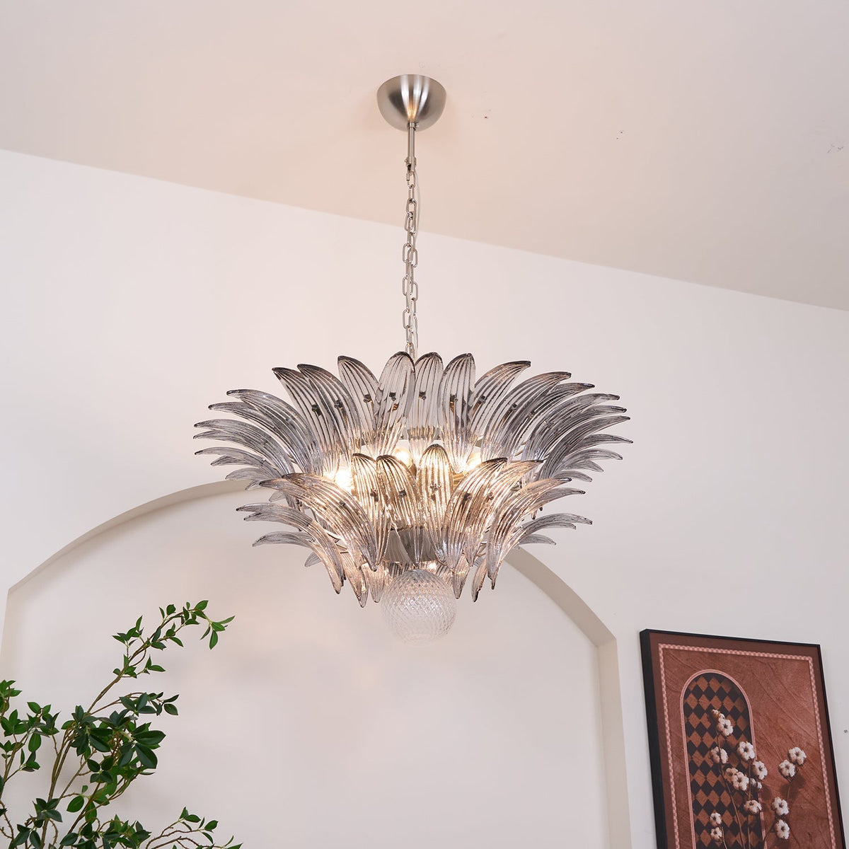 Liororira Kronleuchter Palmette Transparentes Murano-Glas Blatt mehrschichtig