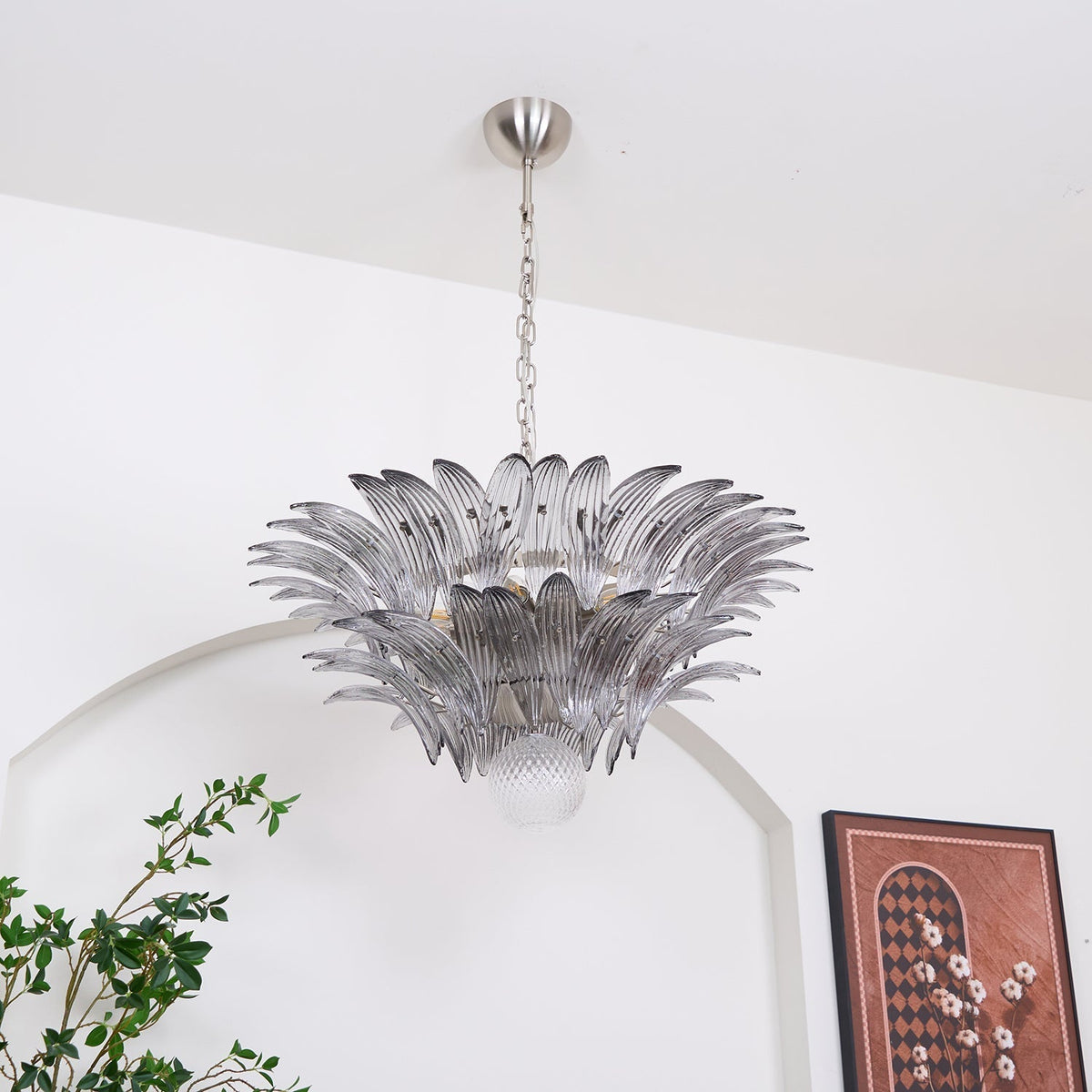 Liororira Kronleuchter Palmette Transparentes Murano-Glas Blatt mehrschichtig