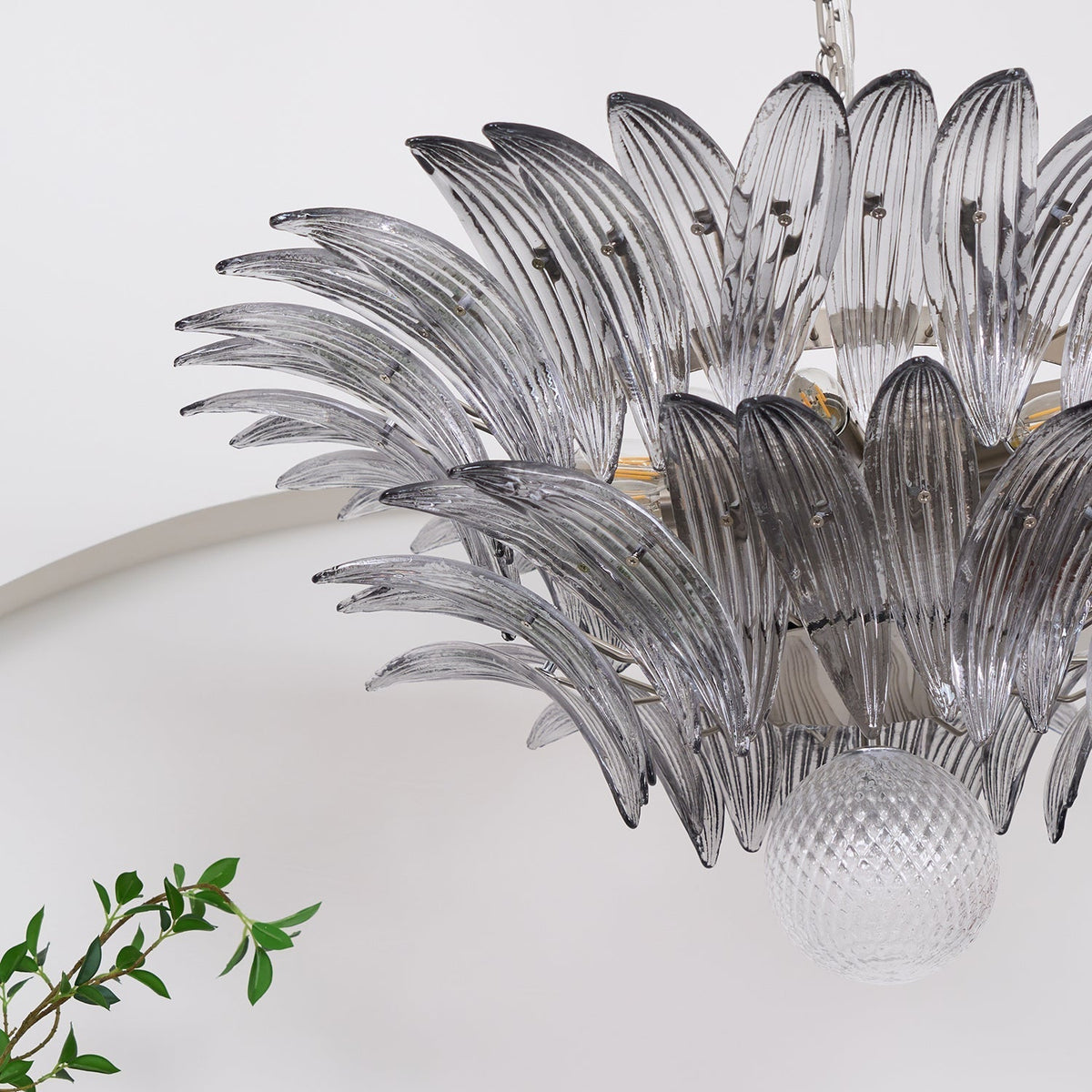 Liororira Kronleuchter Palmette Transparentes Murano-Glas Blatt mehrschichtig