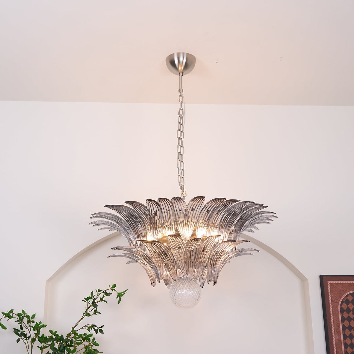 Liororira Kronleuchter Palmette Transparentes Murano-Glas Blatt mehrschichtig