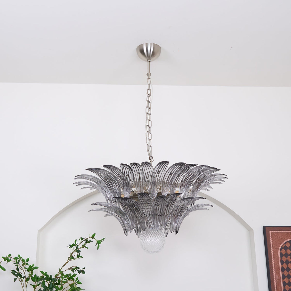 Liororira Kronleuchter Palmette Transparentes Murano-Glas Blatt mehrschichtig