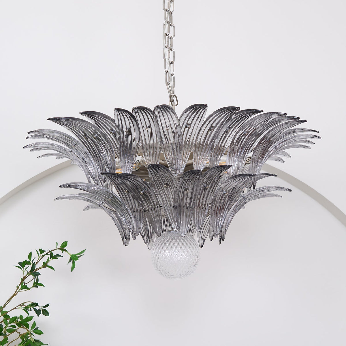 Liororira Kronleuchter Palmette Transparentes Murano-Glas Blatt mehrschichtig