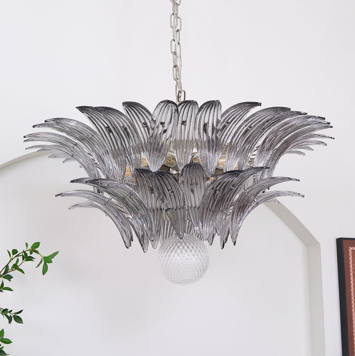Liororira Kronleuchter Palmette Transparentes Murano-Glas Blatt mehrschichtig