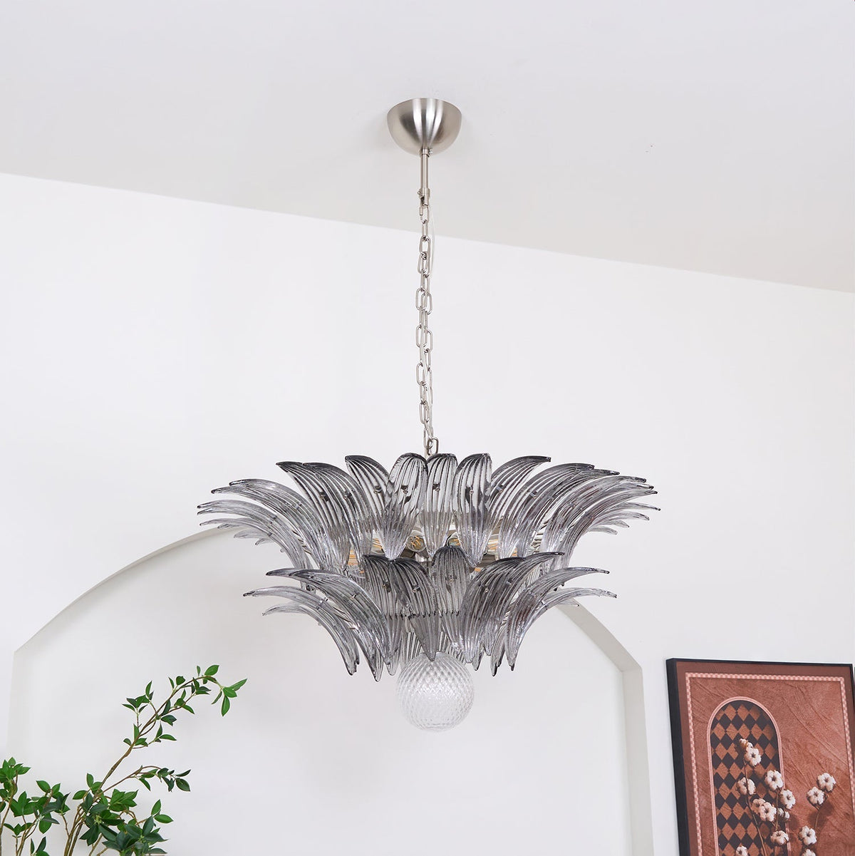 Liororira Kronleuchter Palmette Transparentes Murano-Glas Blatt mehrschichtig