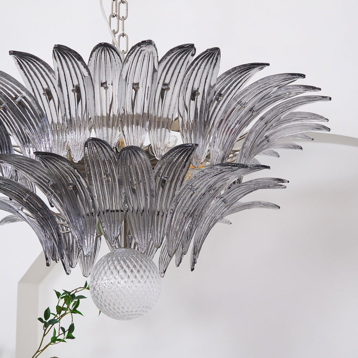 Liororira Kronleuchter Palmette Transparentes Murano-Glas Blatt mehrschichtig