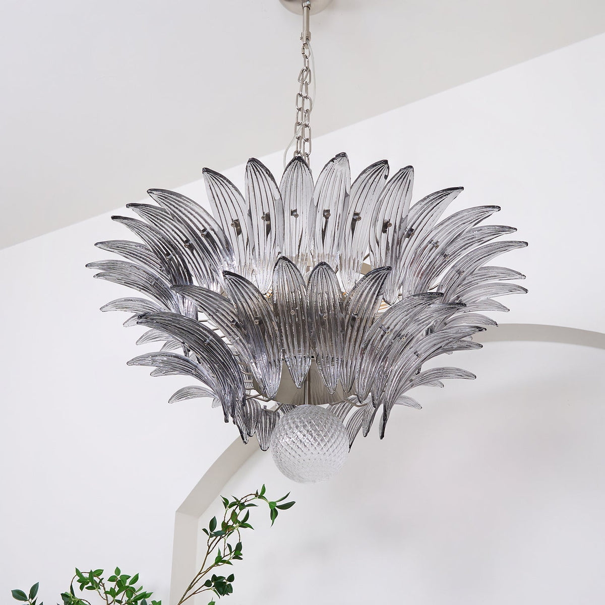 Liororira Kronleuchter Palmette Transparentes Murano-Glas Blatt mehrschichtig