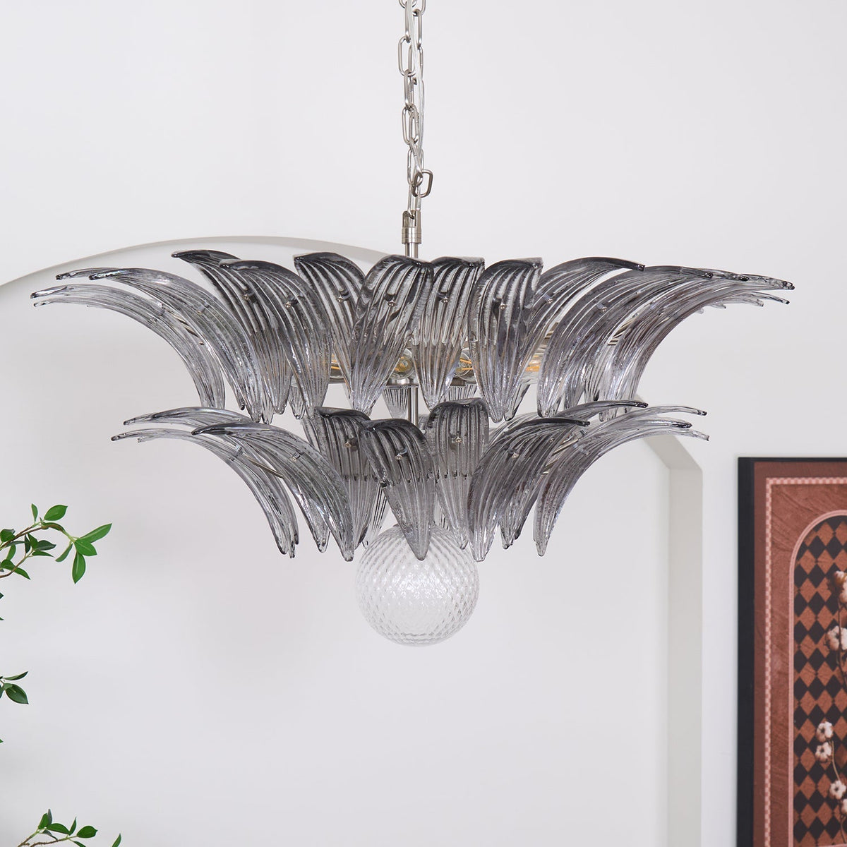 Liororira Kronleuchter Palmette Transparentes Murano-Glas Blatt mehrschichtig