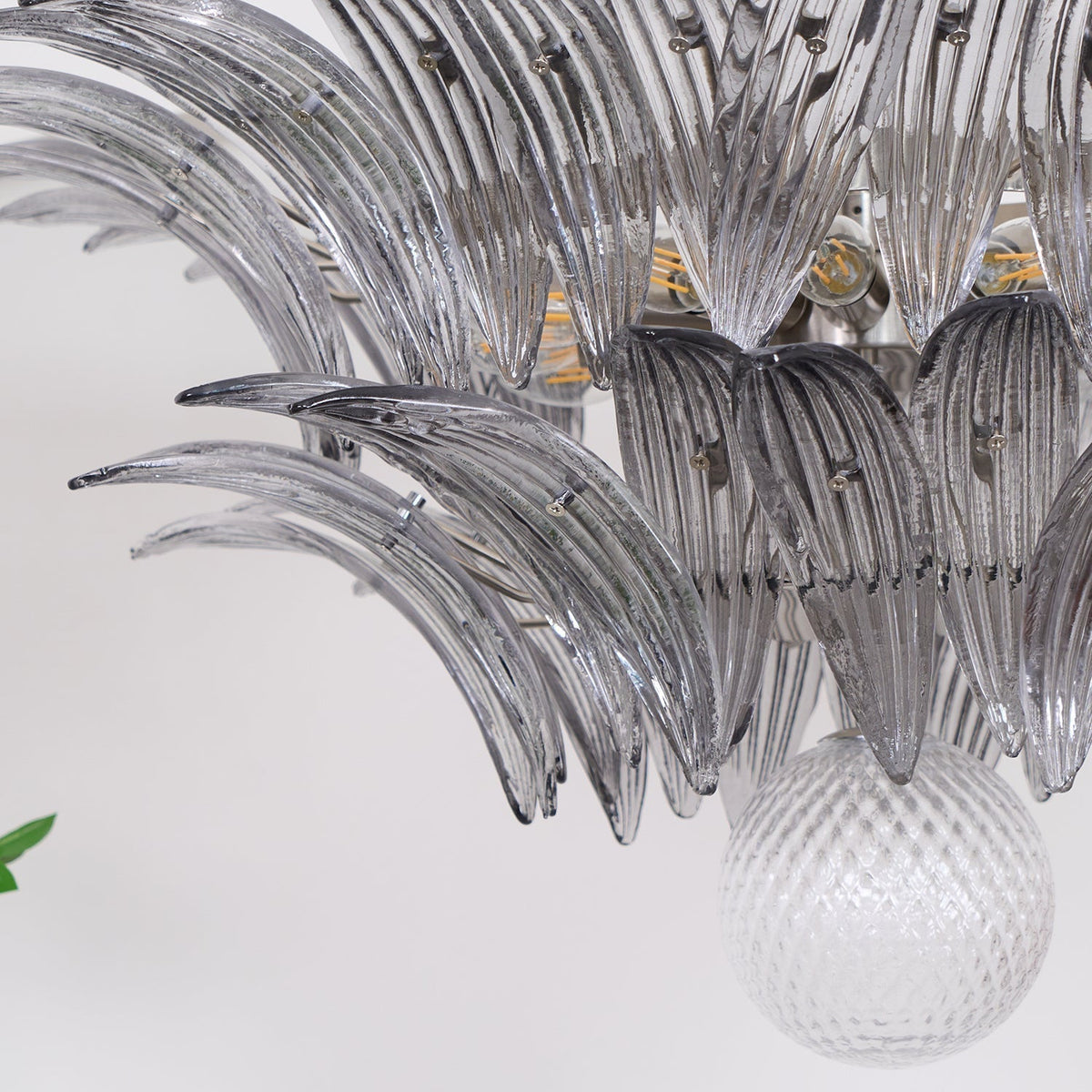 Liororira Kronleuchter Palmette Transparentes Murano-Glas Blatt mehrschichtig