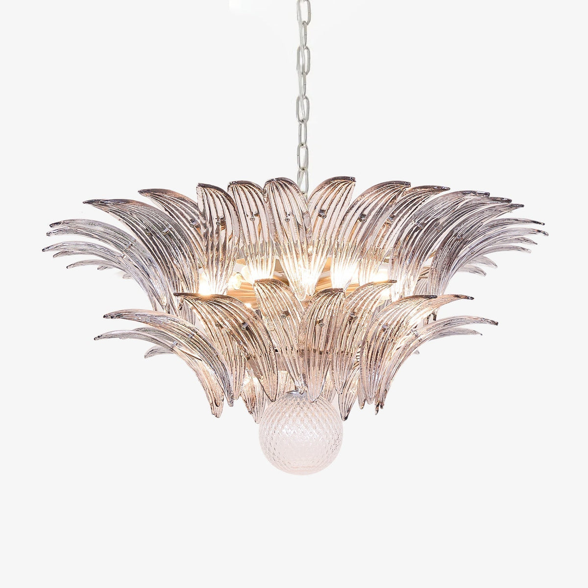 Liororira Kronleuchter Palmette Transparentes Murano-Glas Blatt mehrschichtig