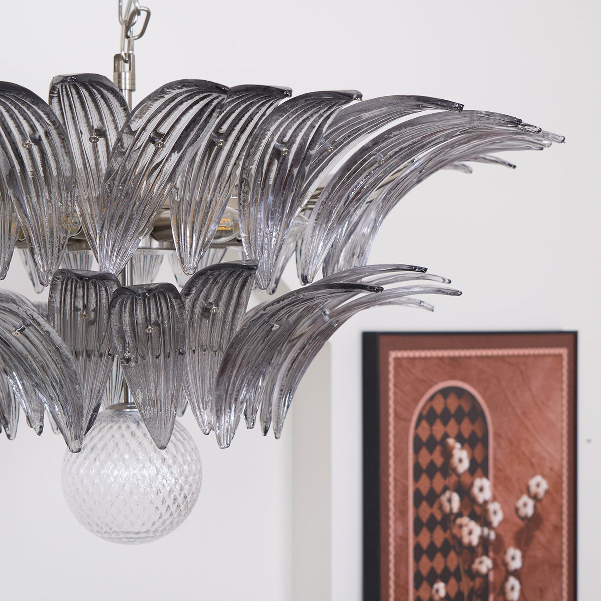 Liororira Kronleuchter Palmette Transparentes Murano-Glas Blatt mehrschichtig